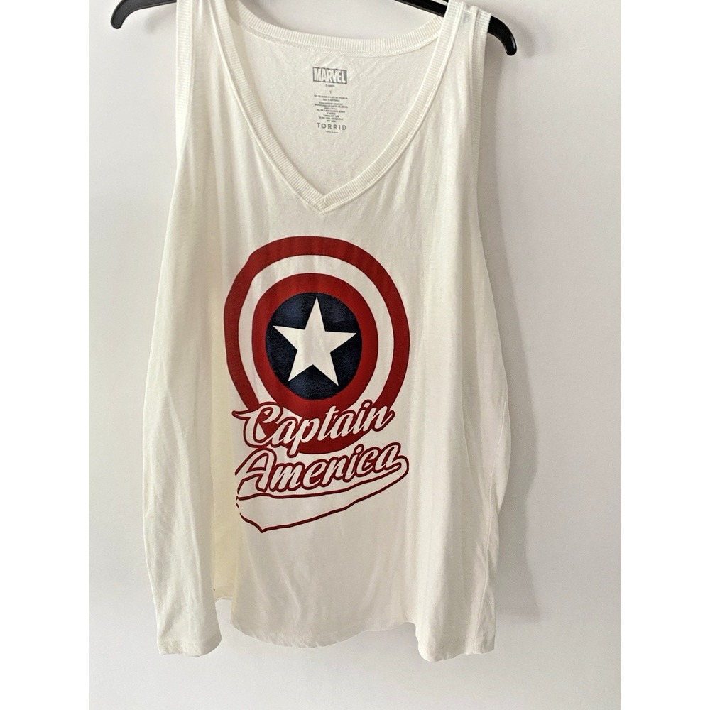 Torrid Marvel Captain America Active Tank Tee V Neck Cream Women's Size (1) 1X